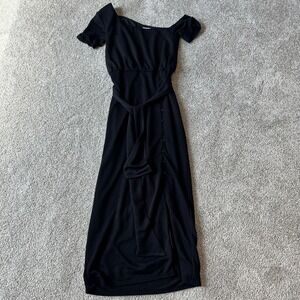 Lovers and Friends Eden Midi Dress Womens Small Black‎ Belted Button Slit LBD